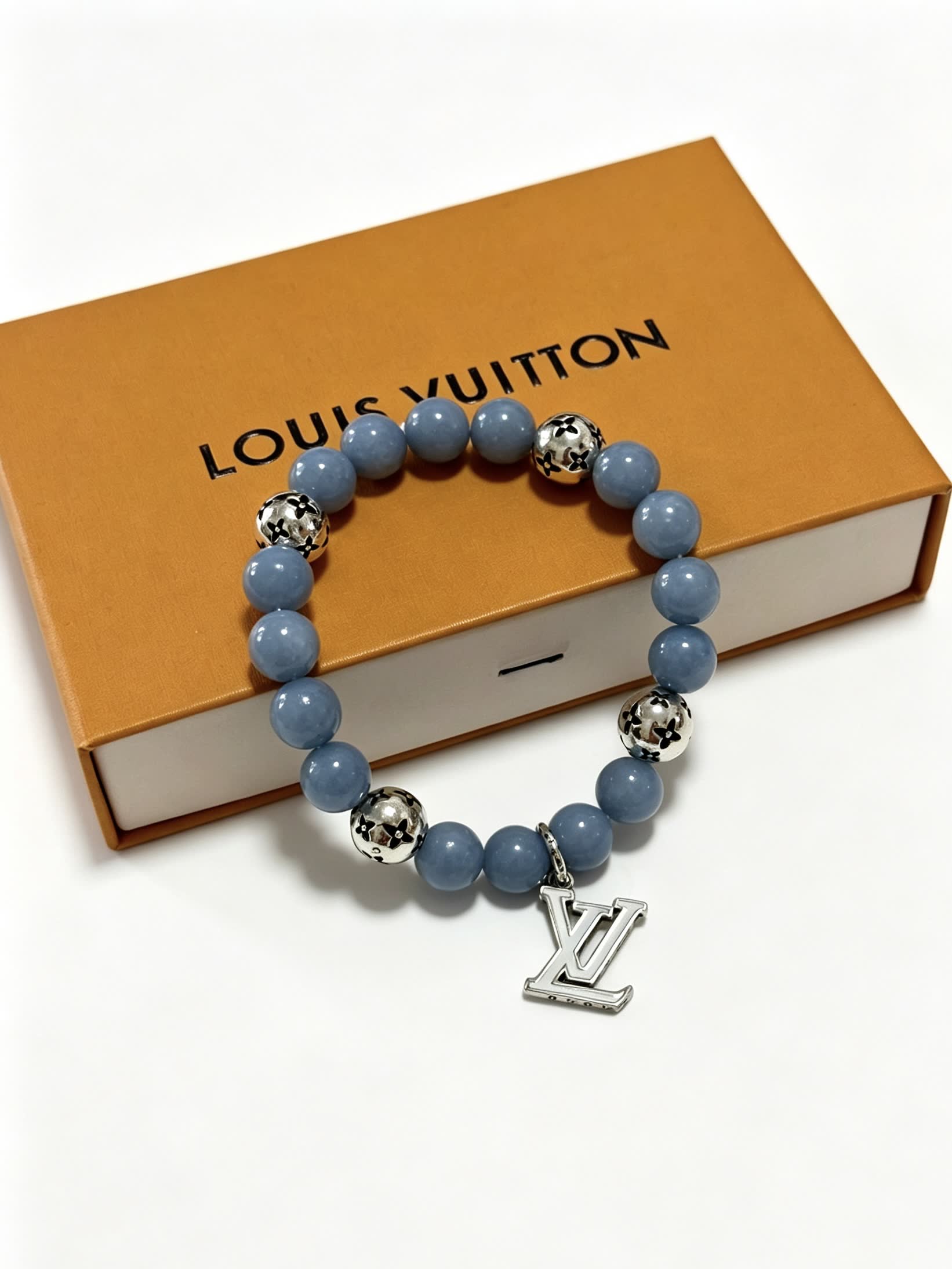 Louis Vuitton Blue Beaded Bracelet with Silver Accents Louis Vuitton Blue Beaded Bracelet with Silver Accents